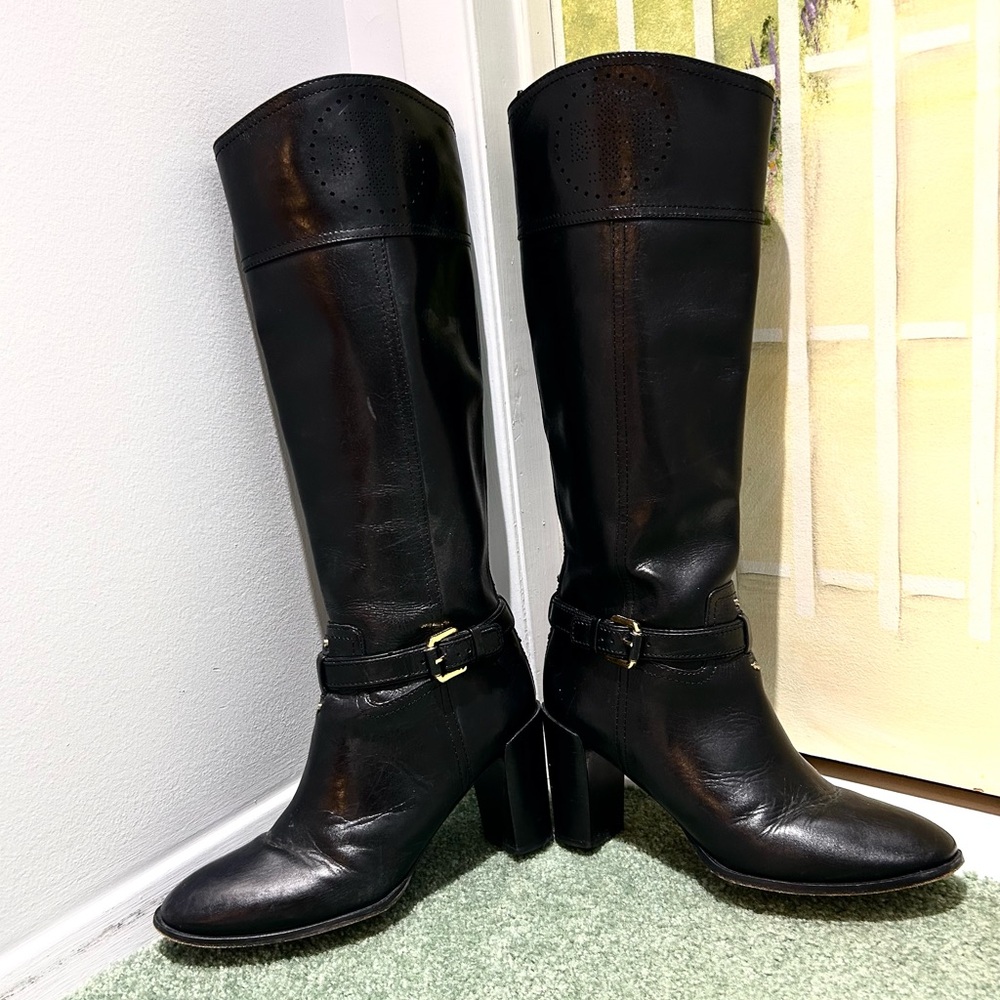 Tory Burch Daniella Leather High Black Riding Boots. 3.75” Heel. Size 10.5 - Picture 2 of 16